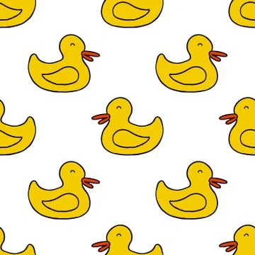 Rubber duck seamless doodle pattern, vector color illustration Stock Illustration
