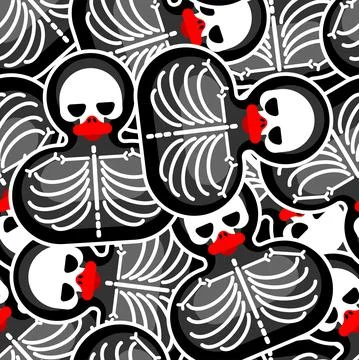 Rubber duck skeleton pattern seamless. Bone toy background. Vector texture Stock Illustration