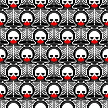 Rubber duck skeleton pattern seamless. Bone toy background. Vector texture Stock Illustration