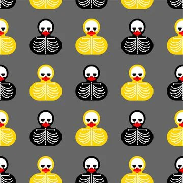 Rubber duck skeleton pattern seamless. Bone toy background. Vector texture Stock Illustration