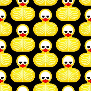 Rubber duck skeleton pattern seamless. Bone toy background. Vector texture Stock Illustration