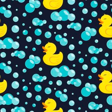 Rubber duck in soap bubbles. Seamless pattern. Stockillustratie