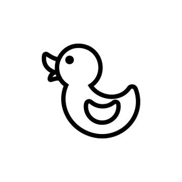 Rubber duck thin line icon. Outline symbol baby bathing toy for the design of Stock Illustration