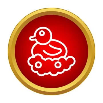Rubber duck toy floating in bath bubbles icon Stock Illustration