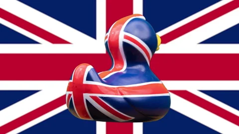 Rubber duck with Union Jack flag Stock Footage 146590591