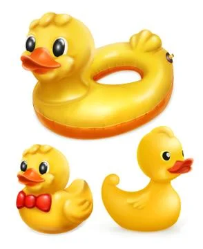 Rubber ducks, 3d vector icon set Stock Illustration