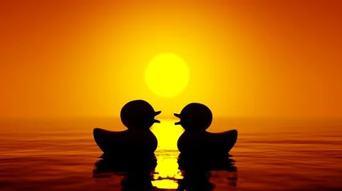 Rubber ducks and sunset Illustrazione stock