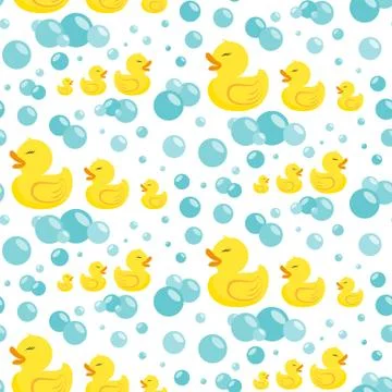 Rubber ducks in soap bubbles. Seamless pattern. Stockillustratie