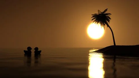 Rubber ducks sunset Stock Illustration