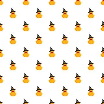 Rubber ducks wearing witch hats seamless halloween pattern イラスト素材