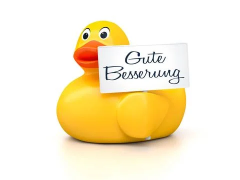 Rubber Ducky An image of a nice rubber duck with text get well soon in ger... Stock Photos