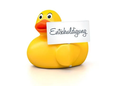 Rubber Ducky An image of a nice rubber duck with text sorry in german lang... Stock Photos