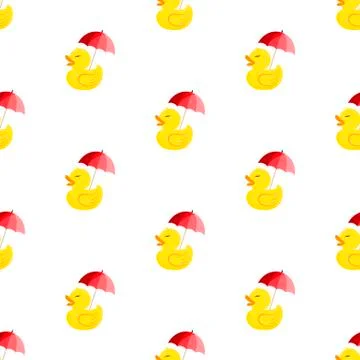 Rubber ducky with umbrella. Seamless pattern. Stock Illustration