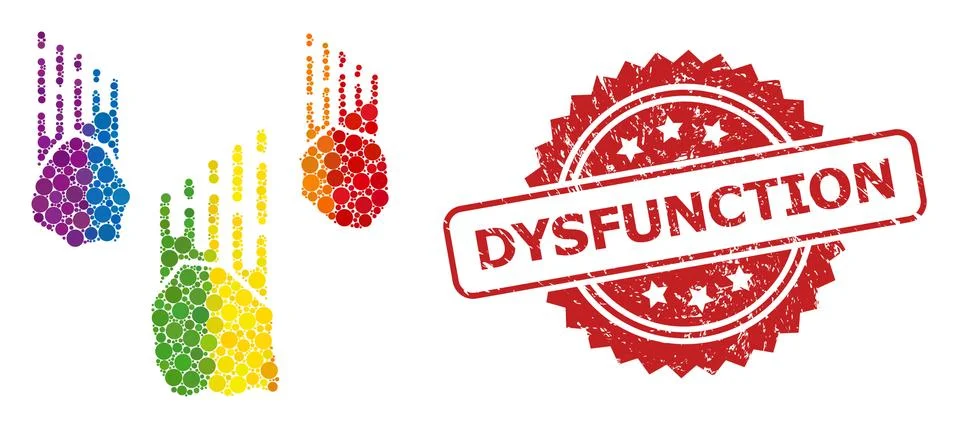 Rubber Dysfunction Stamp and Spectrum Falling Rocks Collage Stock Illustration