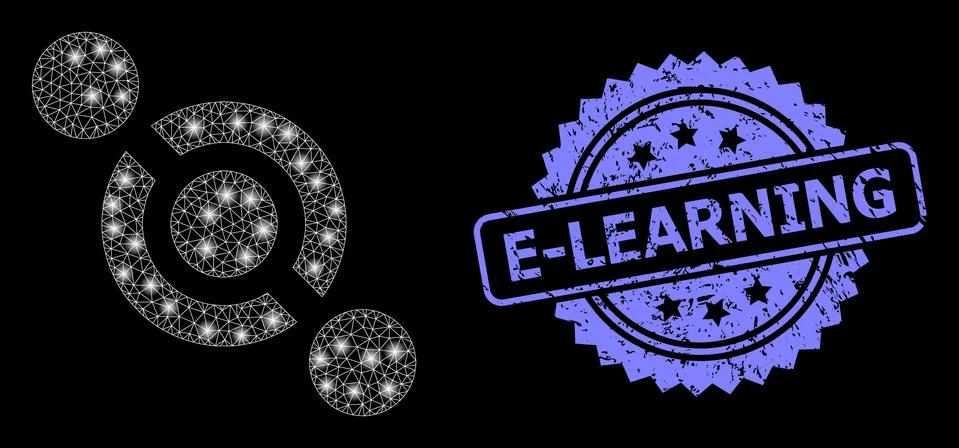 Rubber E-Learning Stamp and Bright Web Network Joint Connector with Light Spots 스톡 일러스트