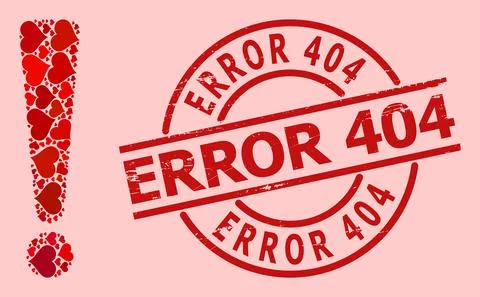 Rubber Error 404 Stamp and Red Lovely Exclamation Sign Collage Ilustración de archivo