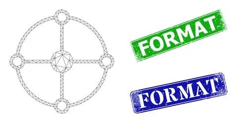 Rubber Format Stamp Seals and Polygonal Mesh Circle Grid Node Icon Illustrazione stock