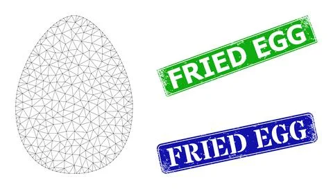 Rubber Fried Egg Stamp Imitations and Polygonal Mesh Egg Icon 스톡 일러스트