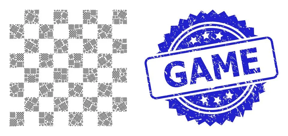 Rubber Game Stamp and Recursion Chess Board Icon Collage 库存插图