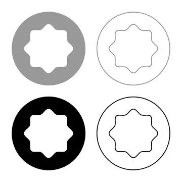 Rubber gasket puck under rounded octagon in circle set icon grey black colo.. Stock Illustration