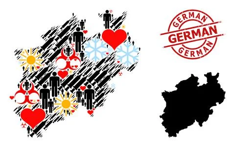 Rubber German Stamp and Spring Patients Inoculation Collage Map of North Rhine Stock Illustration