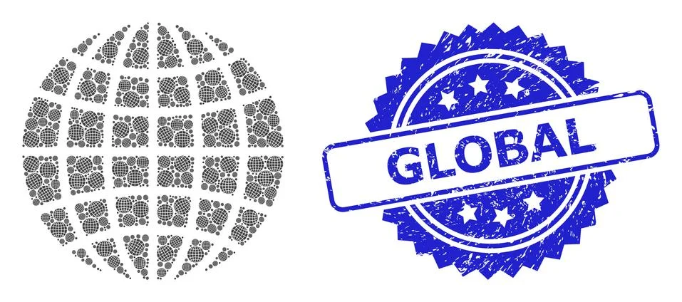 Rubber Global Stamp and Recursion Globe Icon Mosaic 스톡 일러스트