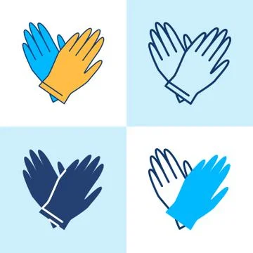 Rubber gloves pair icon set in line style Stock Illustration