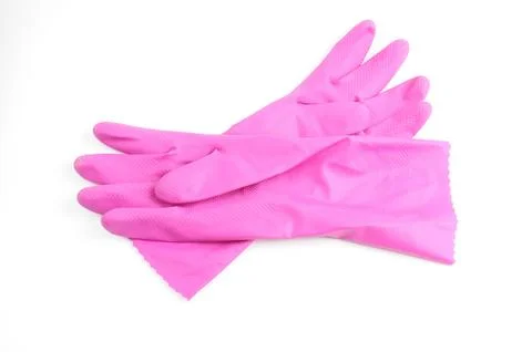 Rubber gloves for protecting hands during technical work on a white backgroun Stock Photos