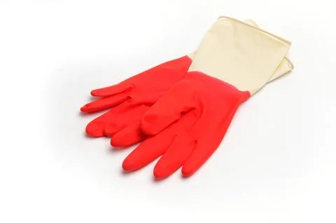Rubber gloves for protecting hands during technical work on a white backgroun Stock Photos