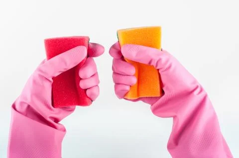Rubber gloves with sponge Stock Photos