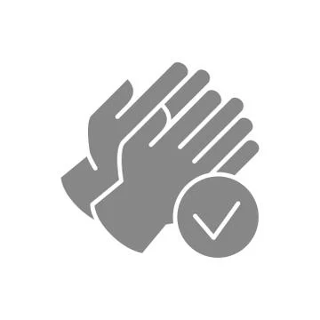 Rubber gloves with tick checkmark gray icon. Hand protective, infection Illustrazione stock