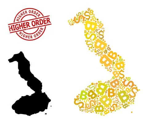 Rubber Higher Order Seal with Dollar and BTC Gold Mosaic Map of Galapagos - Stock Illustration