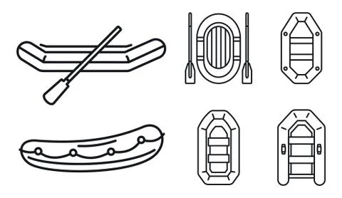 Rubber inflatable boat icon set, outline style Illustrazione stock