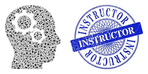 Rubber Instructor Stamp and Triangle Brain Gears Mosaic Stockillustratie