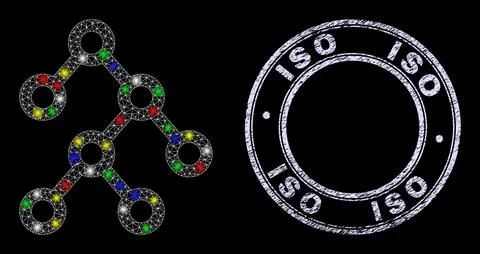 Rubber ISO Watermark and Light Network Binary Structure Stock Illustration