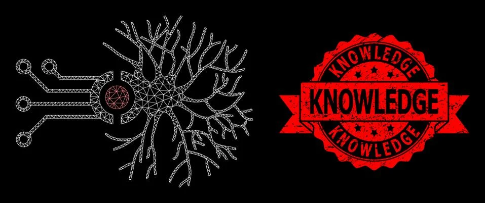 Rubber Knowledge Stamp and Web Net Digital Neural Connection Stock Illustration
