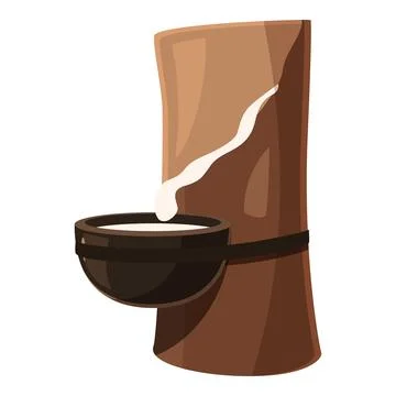 Rubber latex dripping into a coconut shell bowl from a rubber tree Stock Illustration