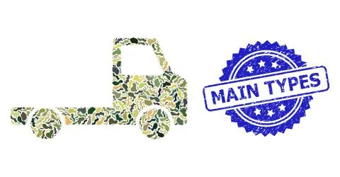 Rubber Main Types Stamp and Military Camouflage Collage of Delivery Car Chassi Stock Illustration