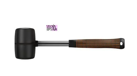 Rubber mallet black modern realistic with handle of metal. Locksmith tool Stock Illustration