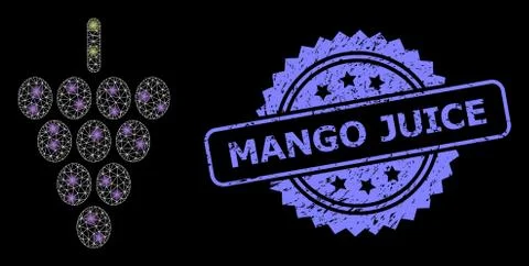 Rubber Mango Juice Stamp and Bright Web Mesh Grape Berry with Lightspots Stock Illustration