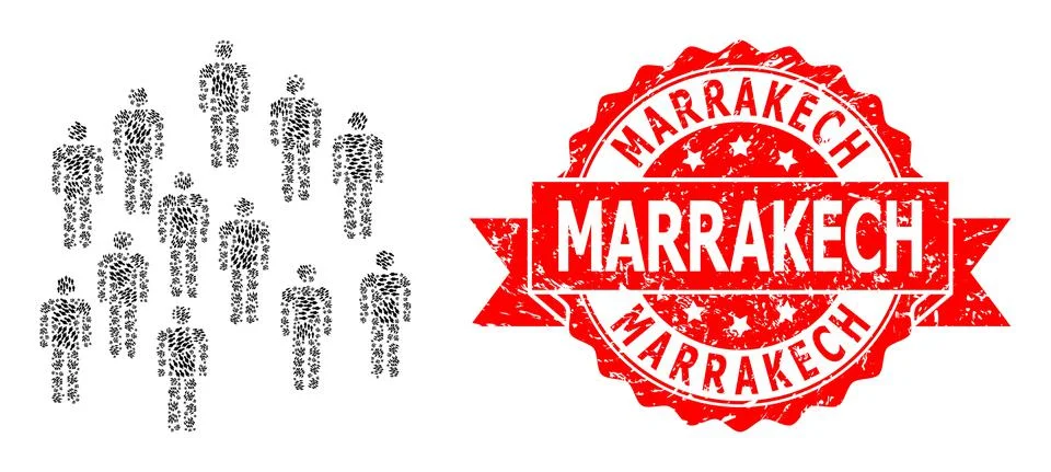 Rubber Marrakech Badge and Recursive People Crowd Icon Collage 库存插图