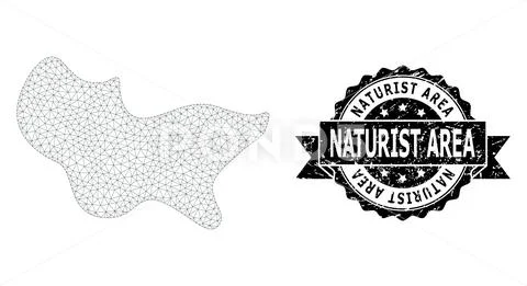 Rubber Naturist Area Ribbon Stamp And Mesh Wireframe Spot Illustration 