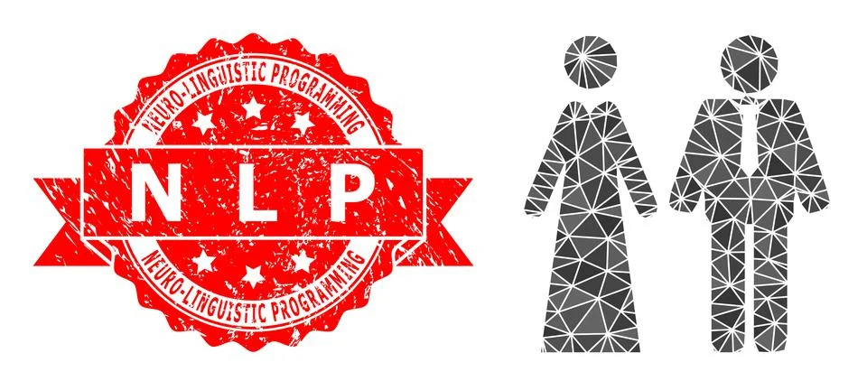 Rubber Neuro-Linguistic Programming N L P Stamp and Newlyweds Polygonal Mocaic 스톡 일러스트