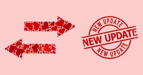 Rubber New Update Stamp and Red Love Heart Horizontal Exchange Arrows Mosaic Illustrazione stock