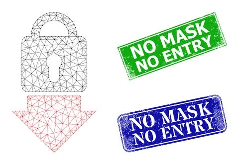 Rubber No Mask No Entry Stamp Imitations and Polygonal Mesh Lock Down Icon Stock Illustration