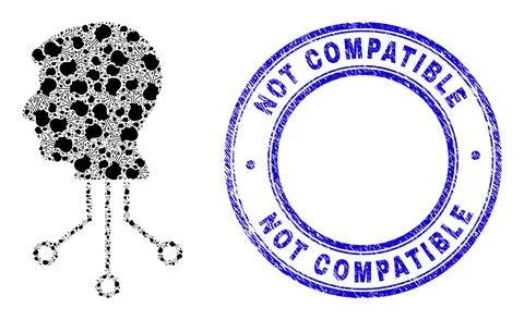 Rubber Not Compatible Seal and Cyborg Head Contacts Recursion Mosaic of Self Stock Illustration