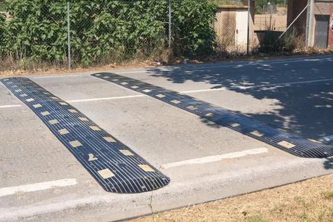 Rubber obstacles on a clear road Stock Photos