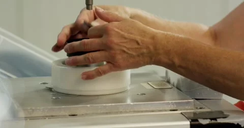 Rubber Part Seated in Sample Holder on Test Stand, Laboratory Rig, Close Up Stock-Footage 340742908