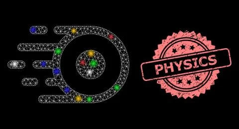 Rubber Physics Stamp and Network Core Flight with Flash Nodes Illustrazione stock