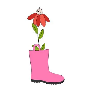 Rubber, pink gumboot with flower. Vector illustration. Stock Illustration